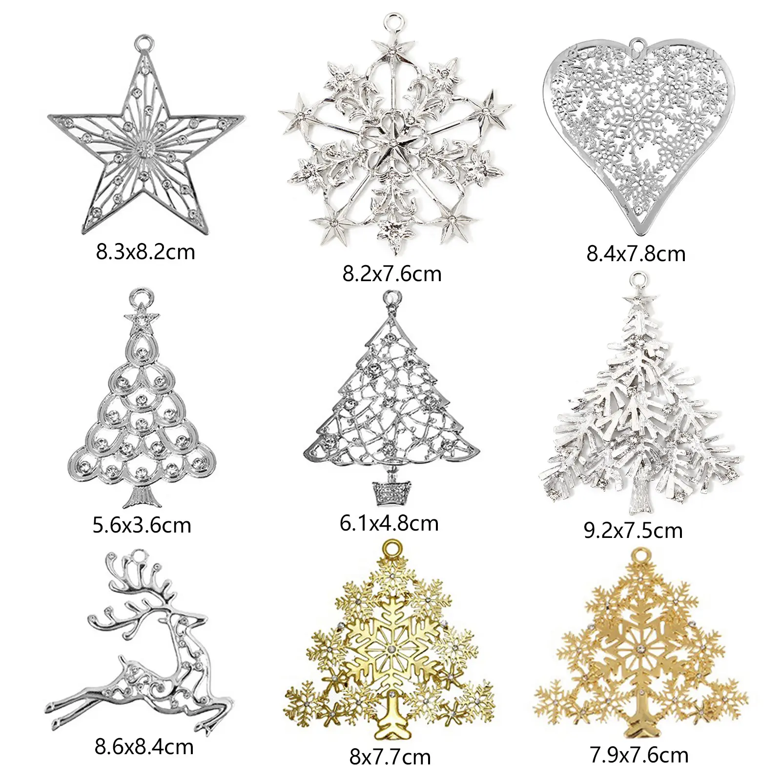 1/5pcs Zinc Metal Alloy Pendants Christmas Tree Snowflake Clear Rhinestone Hollow Charms DIY Necklace Jewelry Making Findings