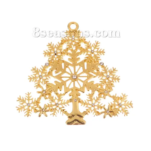 1/5pcs Zinc Metal Alloy Pendants Christmas Tree Snowflake Clear Rhinestone Hollow Charms DIY Necklace Jewelry Making Findings