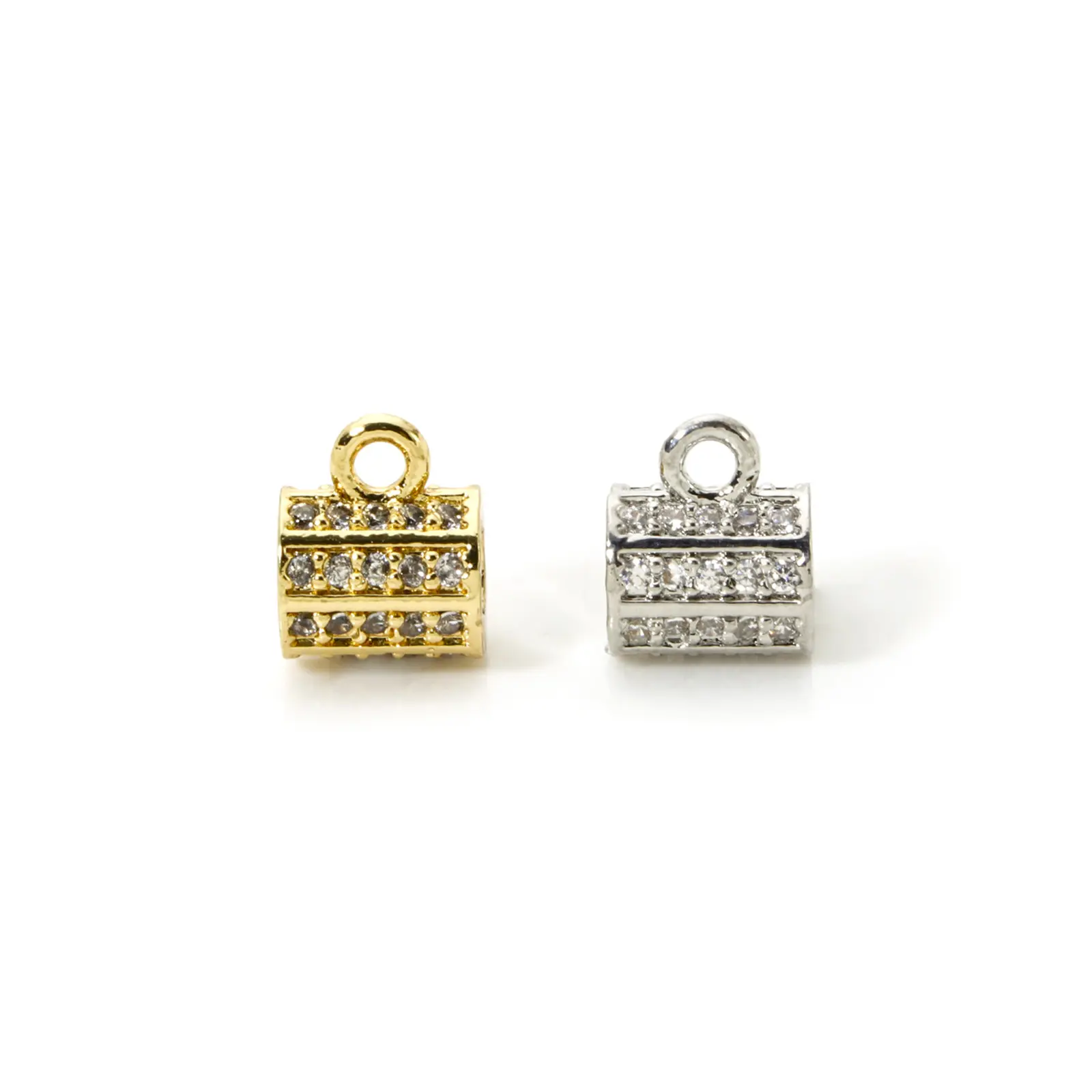 1/2/4 Piece Brass Micro Pave Bail Tube Beads With Loop For DIY Jewelry Making Findings Cylinder Clear Cubic Zirconia Connector