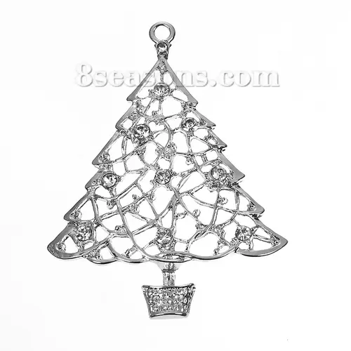 1/5pcs Zinc Metal Alloy Pendants Christmas Tree Snowflake Clear Rhinestone Hollow Charms DIY Necklace Jewelry Making Findings