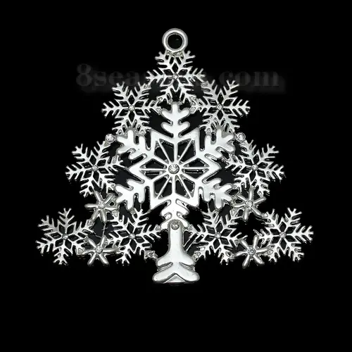 1/5pcs Zinc Metal Alloy Pendants Christmas Tree Snowflake Clear Rhinestone Hollow Charms DIY Necklace Jewelry Making Findings
