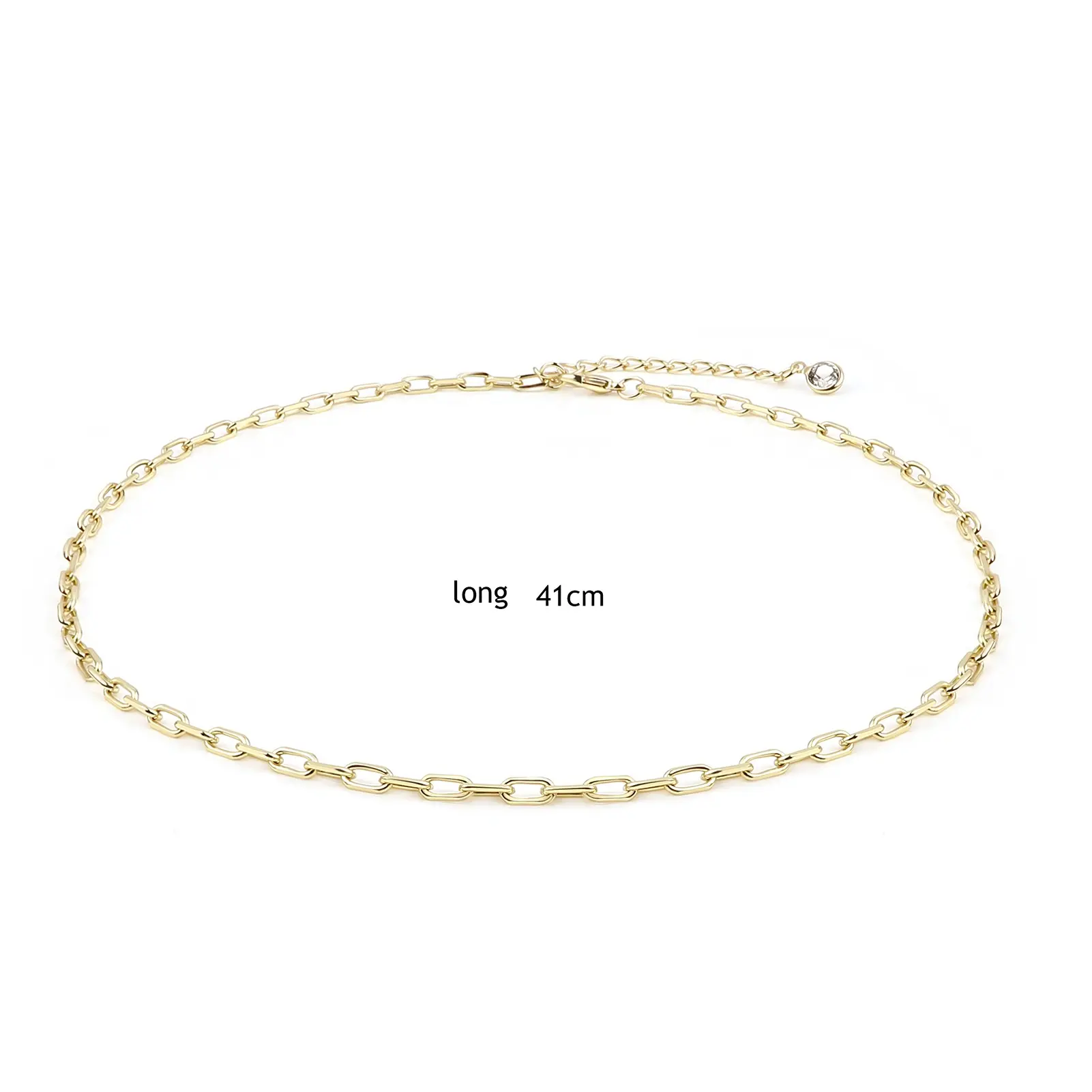 Brass Fashion Paper Clip Necklace Gold Color Choker Chain Tail Pendant With White Zircon For Women Girl Party Jewelry Gift