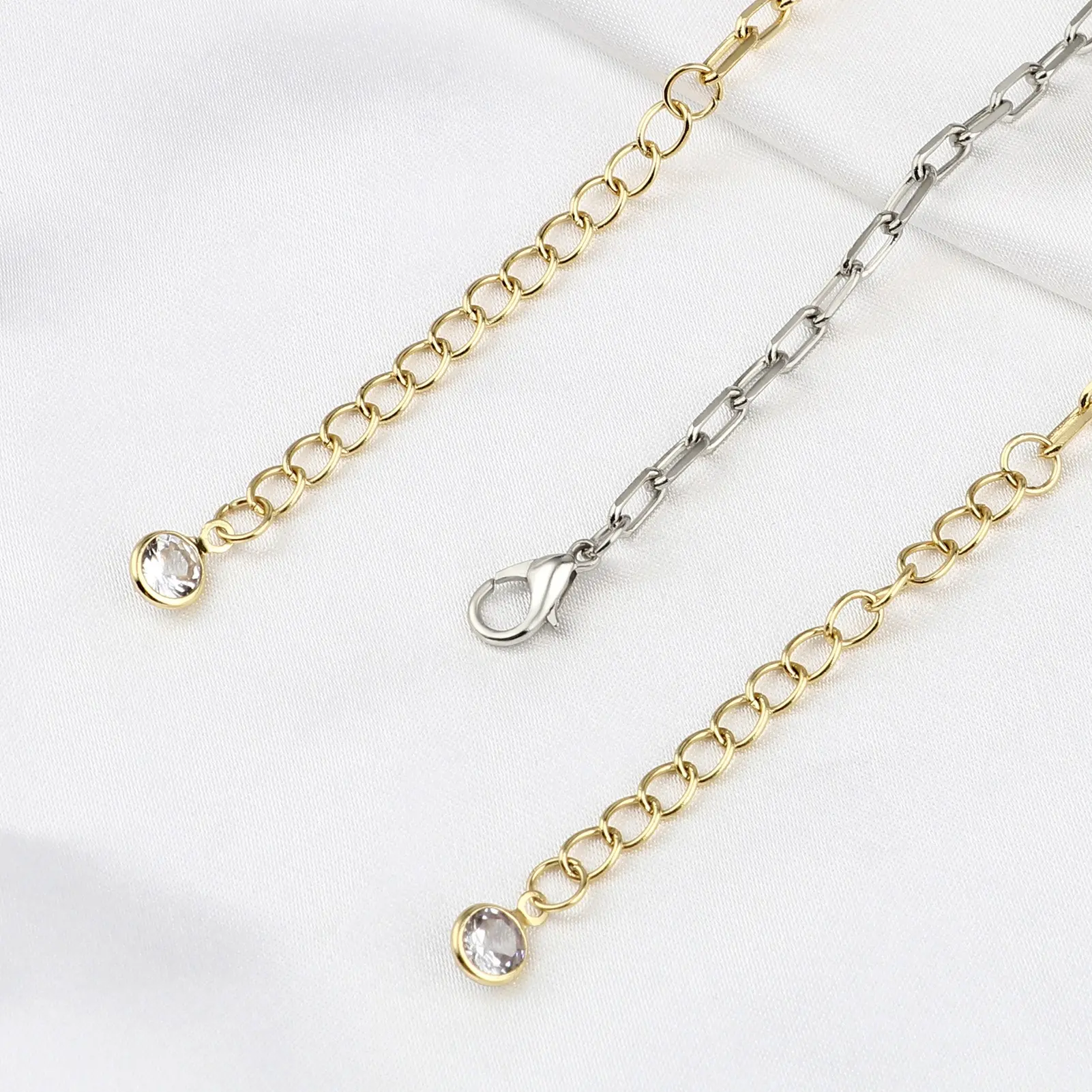 Brass Fashion Paper Clip Necklace Gold Color Choker Chain Tail Pendant With White Zircon For Women Girl Party Jewelry Gift