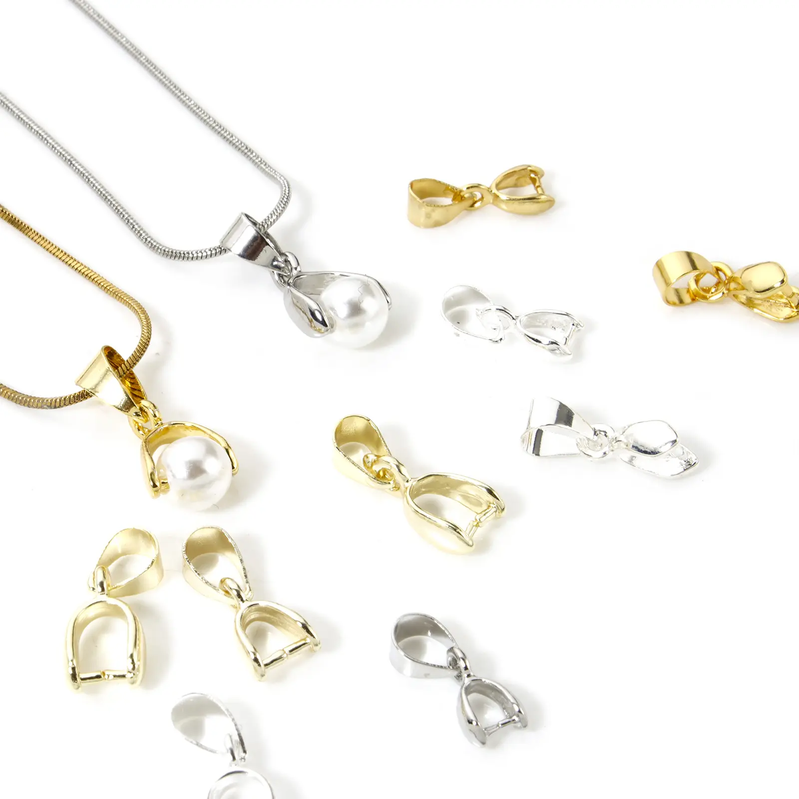 10/20 Piece Brass Pendant Pinch Bails Clasps Real Gold Plated With Pearl Bead Bail Pin DIY Bracelet Necklace Making Accessory