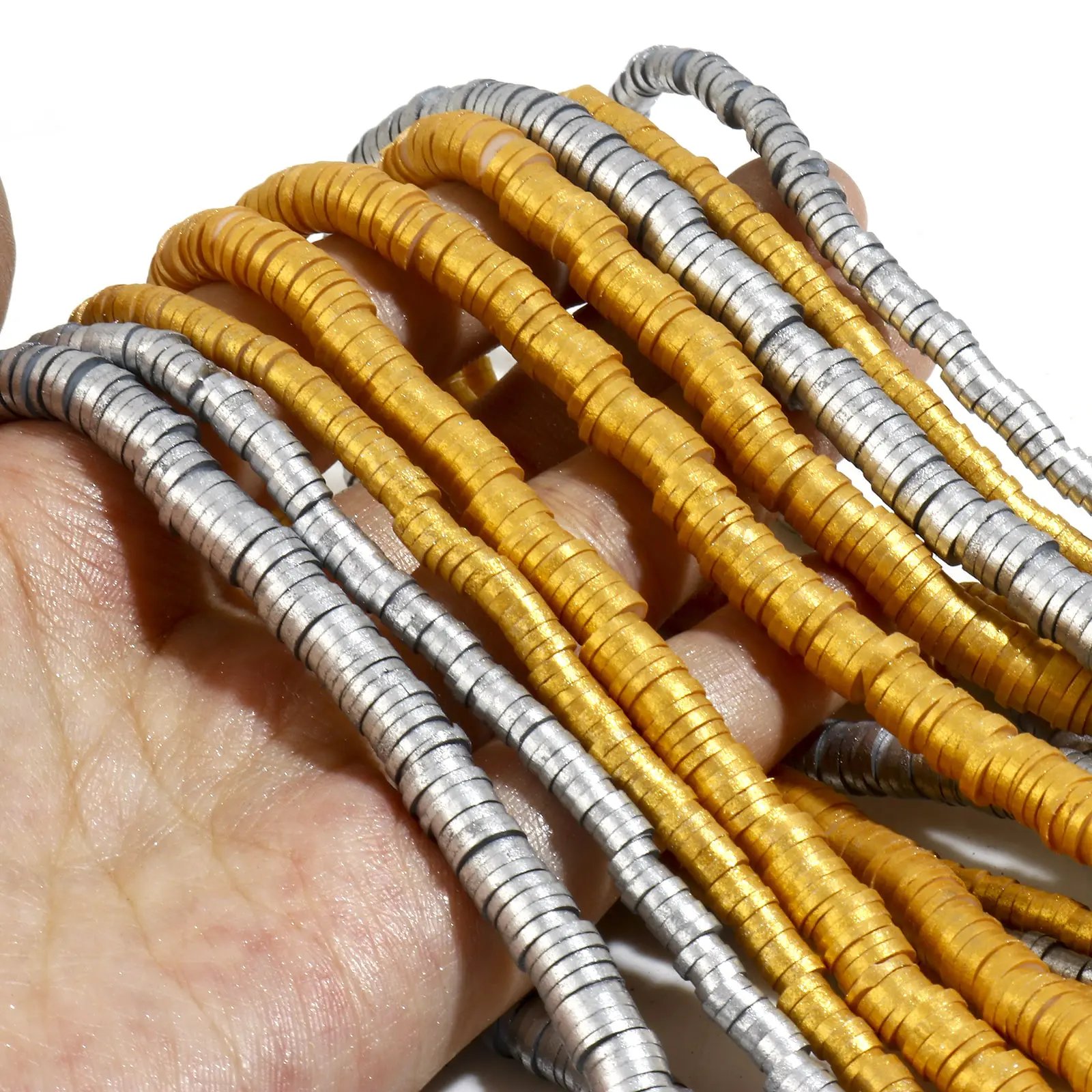 2Strands (Approx 330PCs/Strand)  4mm 6mm Polymer Clay Beads Round Flat Multicolor Loose Spacer Beads DIY Making Jewelry