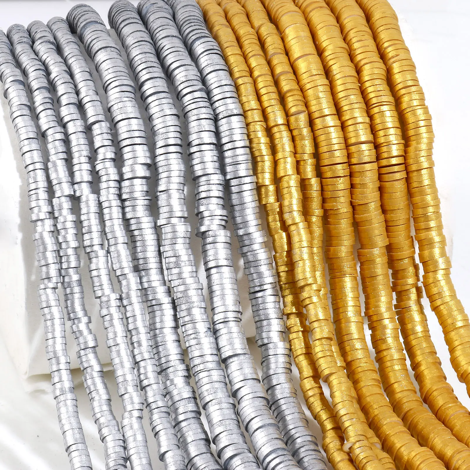 2Strands (Approx 330PCs/Strand)  4mm 6mm Polymer Clay Beads Round Flat Multicolor Loose Spacer Beads DIY Making Jewelry