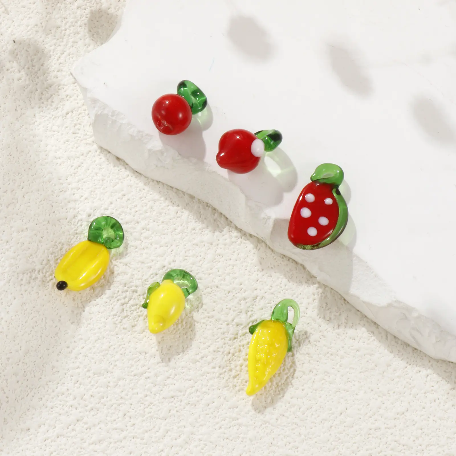10 Pcs Lampwork Glass 3D Charms Red Yellow Fruit Apple Lemon Banana Strawberry Pendants For Diy Necklace Jewelry Making Findings