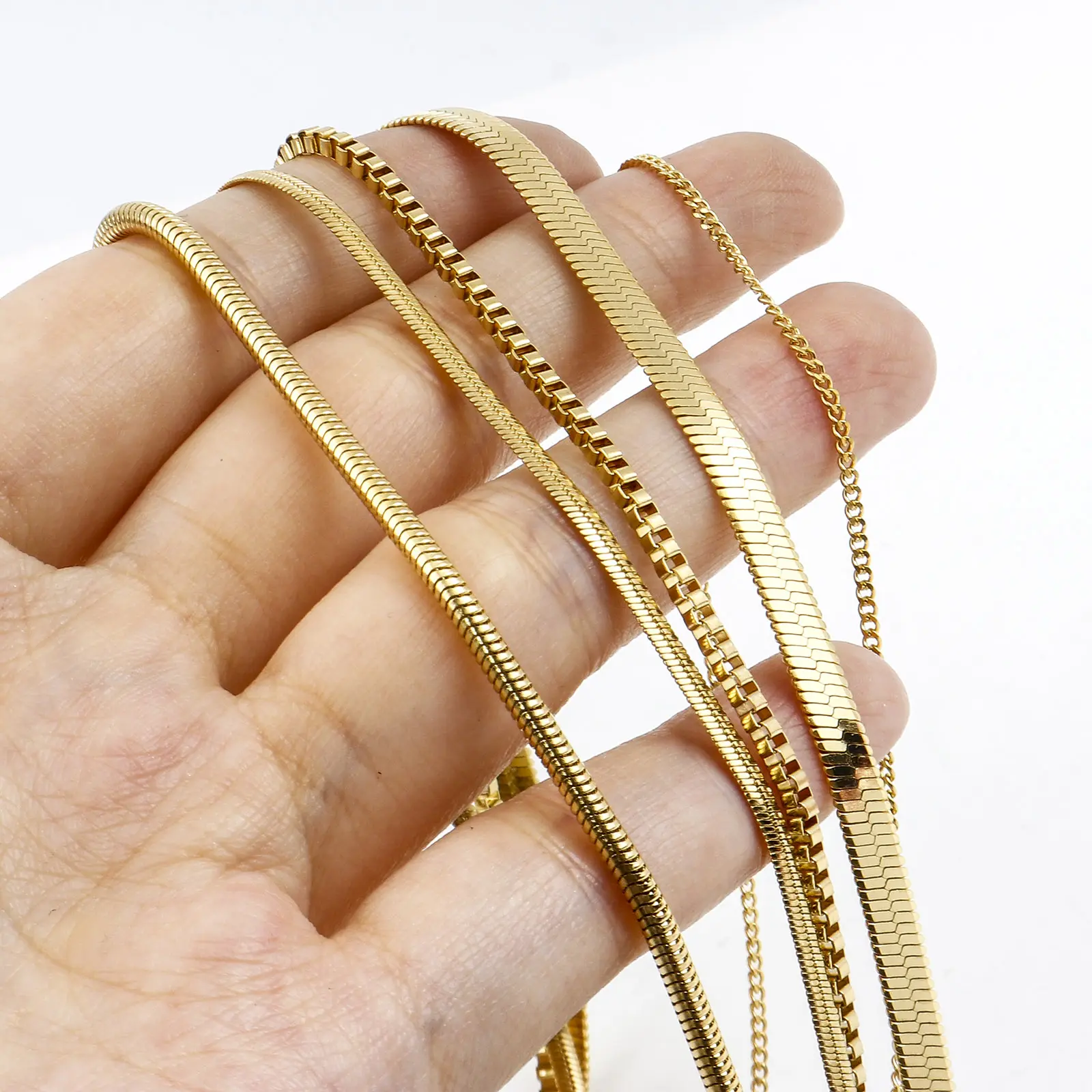 DoreenBeads Stainless Steel Box Snake Chain Lobster Clasp Necklace Gold Color Link Chain Necklace For Women Men Gifts 60cm long