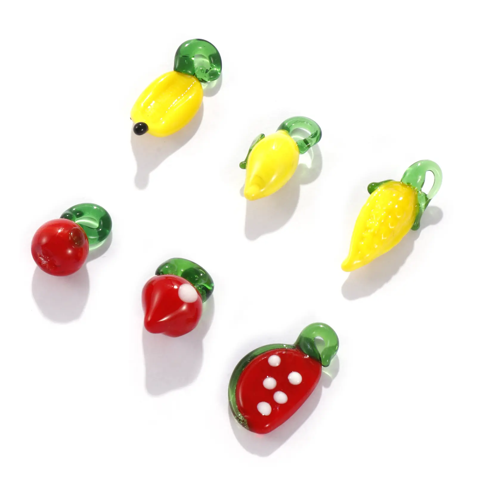 10 Pcs Lampwork Glass 3D Charms Red Yellow Fruit Apple Lemon Banana Strawberry Pendants For Diy Necklace Jewelry Making Findings