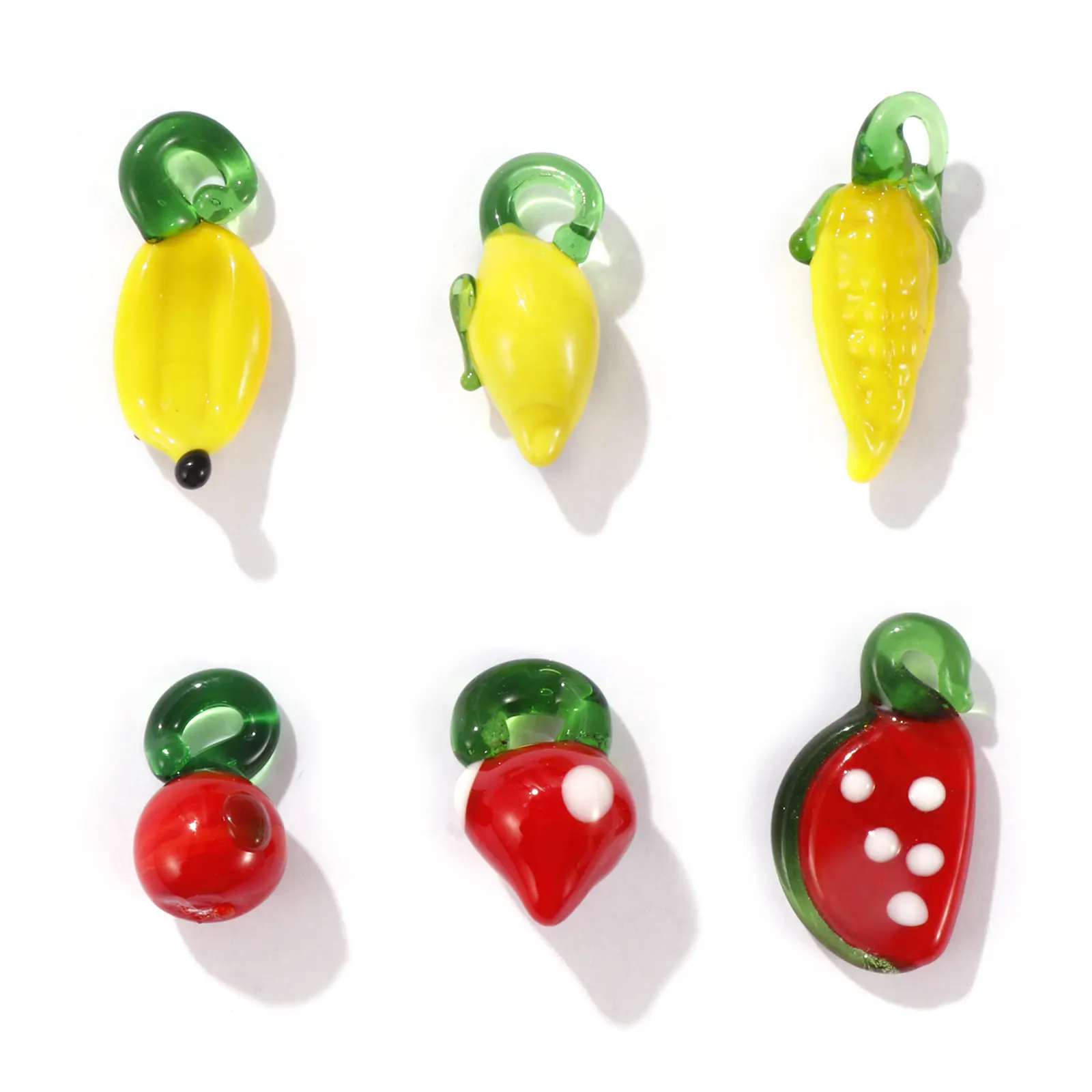10 Pcs Lampwork Glass 3D Charms Red Yellow Fruit Apple Lemon Banana Strawberry Pendants For Diy Necklace Jewelry Making Findings