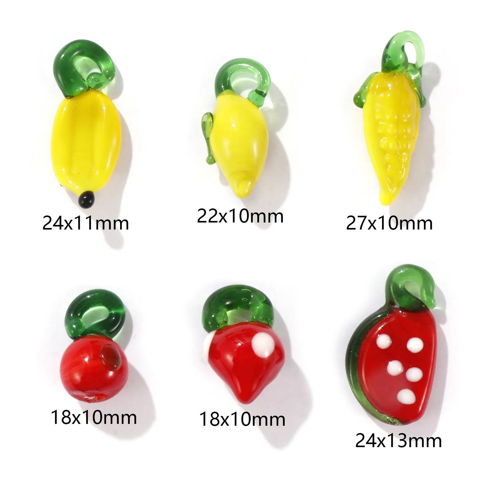 10 Pcs Lampwork Glass 3D Charms Red Yellow Fruit Apple Lemon Banana Strawberry Pendants For Diy Necklace Jewelry Making Findings