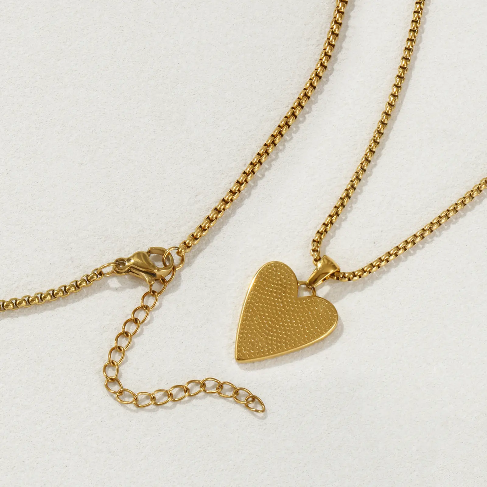 18K Gold Plated Box Chain Heart Pendant Necklace 304 Stainless Steel & Natural Shell For Women Gift 45cm(17.7") + 5cm(2")