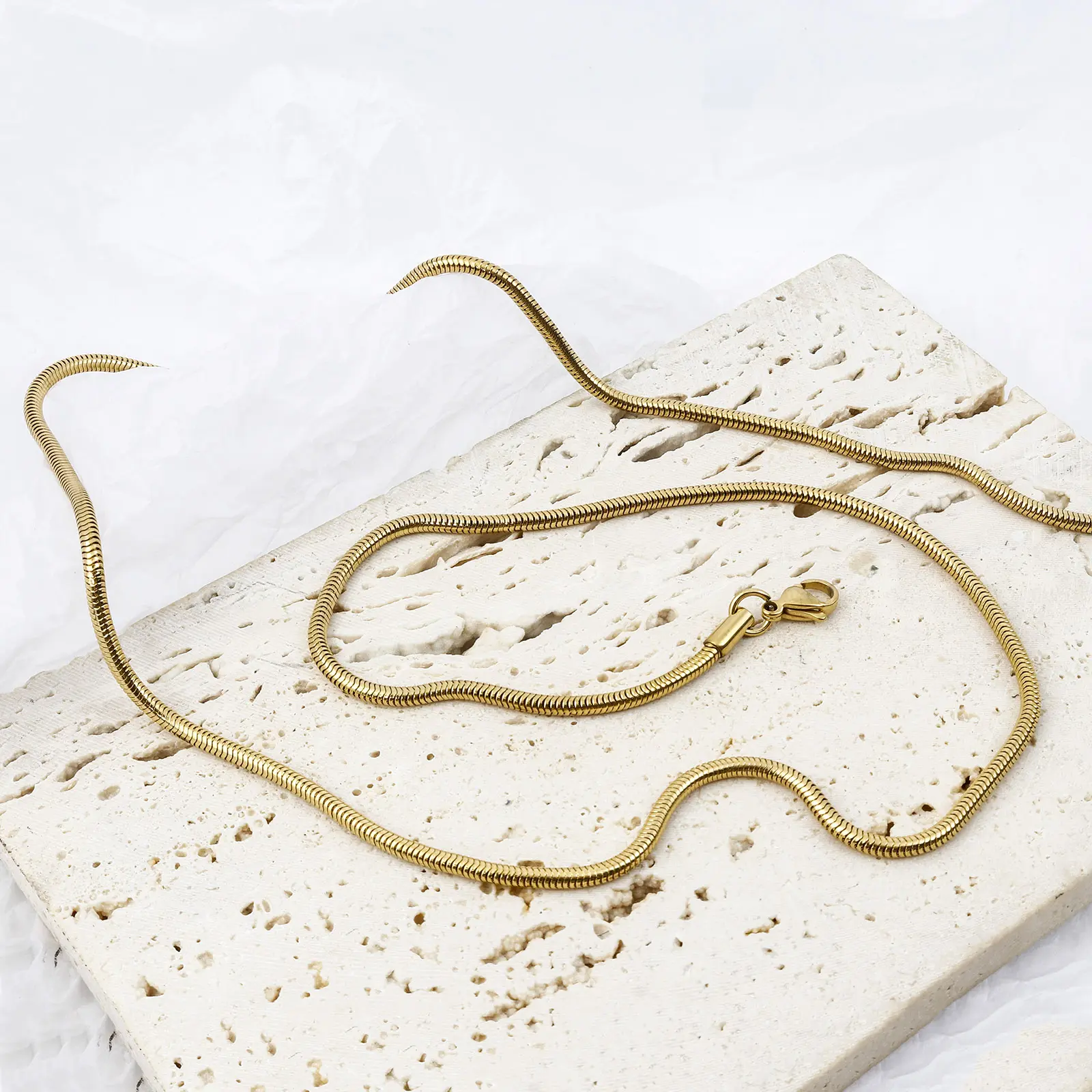 DoreenBeads Stainless Steel Box Snake Chain Lobster Clasp Necklace Gold Color Link Chain Necklace For Women Men Gifts 60cm long