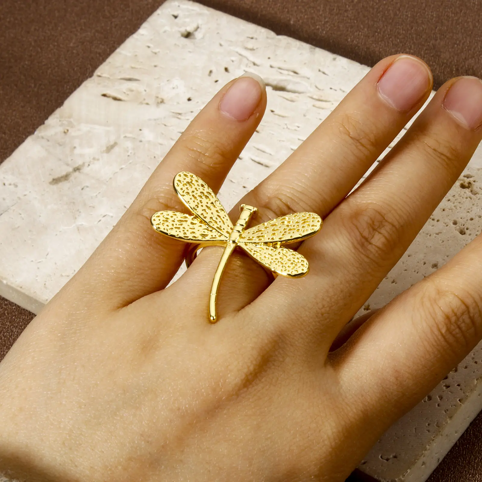 Stylish Ocean 18K Real Gold Plated Brass Open Rings For Women Dragonfly Shell Starfish Shark Shape Ring Summer Beach Party Gifts