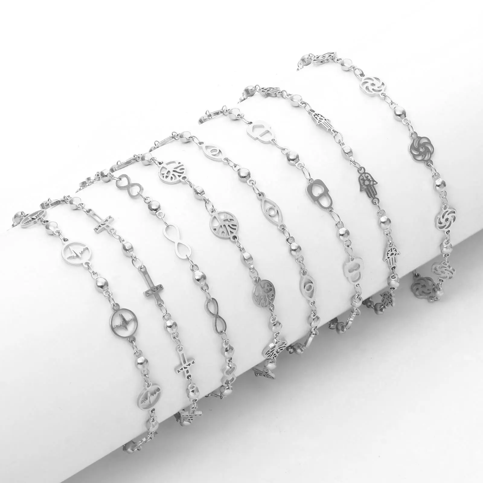 304 Stainless Steel Anklet Gold Color Silver Color Flower Evil Eye Bracelet On Leg Foot Chain Jewelry Women Accessories, 1 Piece