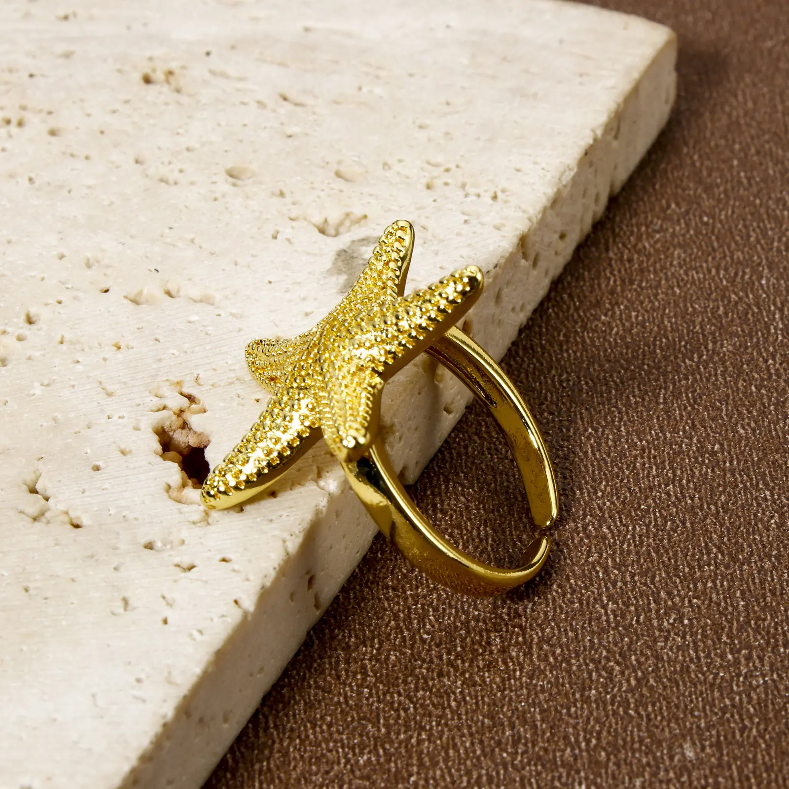 Stylish Ocean 18K Real Gold Plated Brass Open Rings For Women Dragonfly Shell Starfish Shark Shape Ring Summer Beach Party Gifts