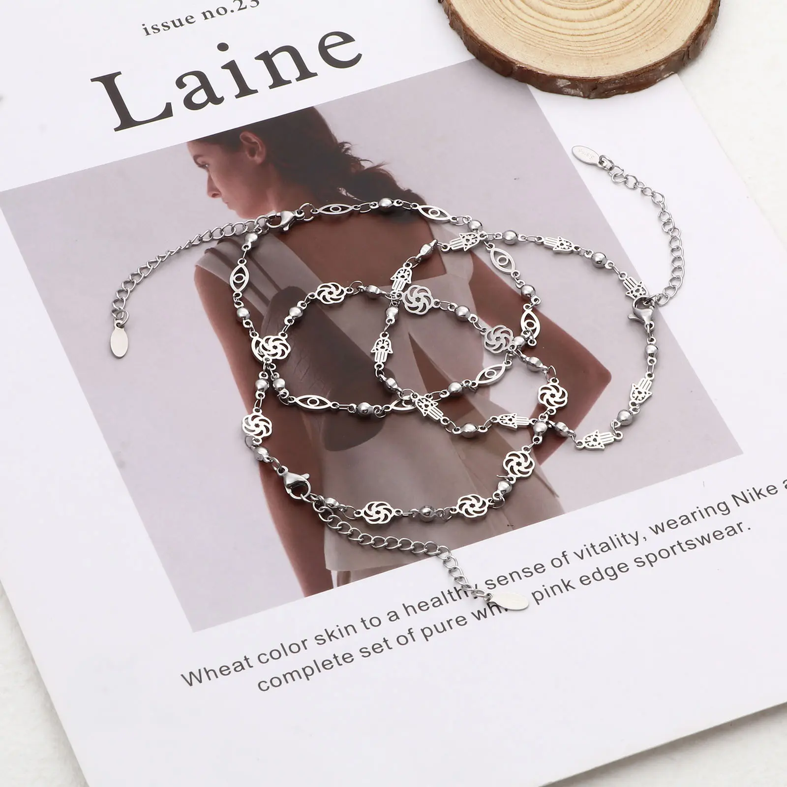 304 Stainless Steel Anklet Gold Color Silver Color Flower Evil Eye Bracelet On Leg Foot Chain Jewelry Women Accessories, 1 Piece