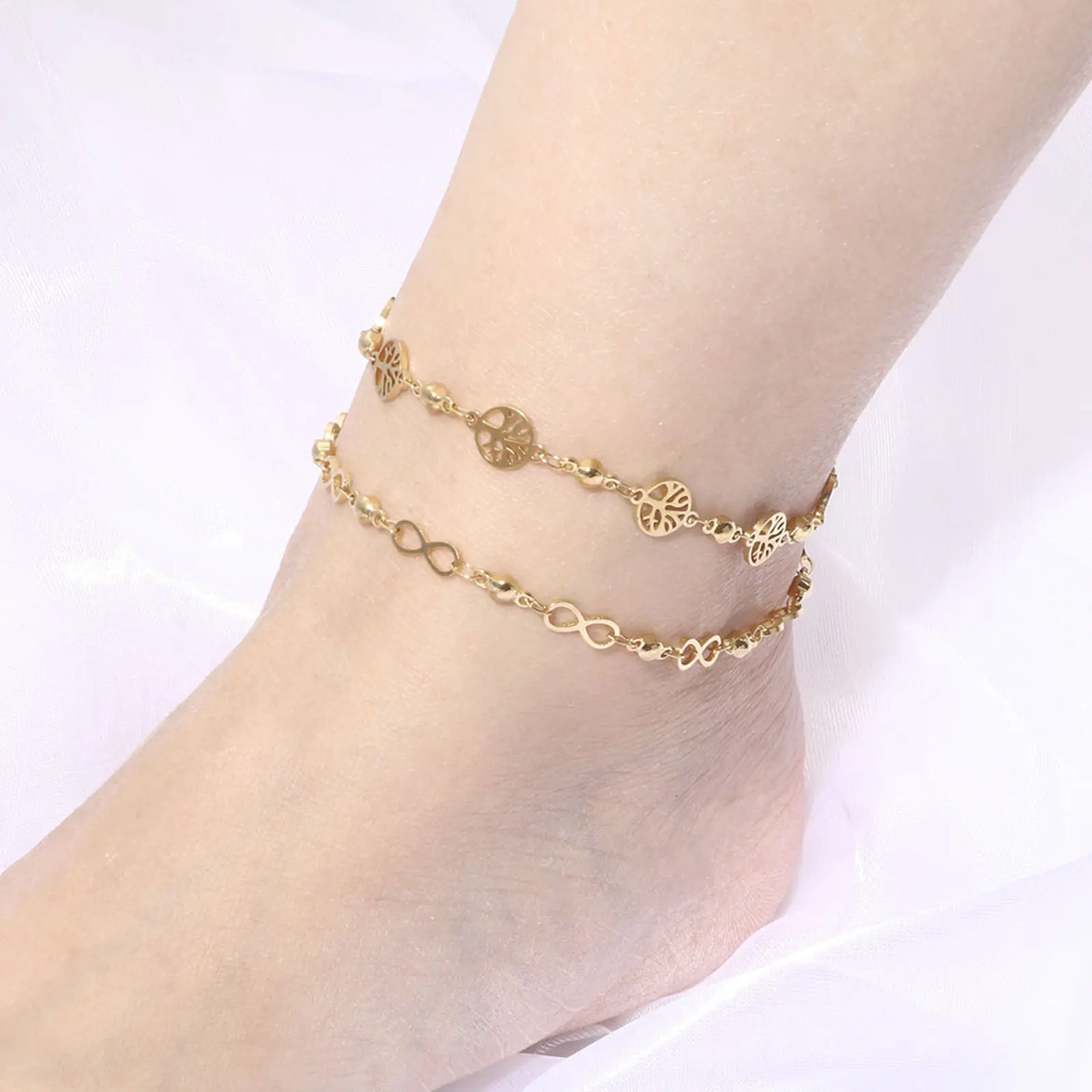 304 Stainless Steel Anklet Gold Color Silver Color Flower Evil Eye Bracelet On Leg Foot Chain Jewelry Women Accessories, 1 Piece