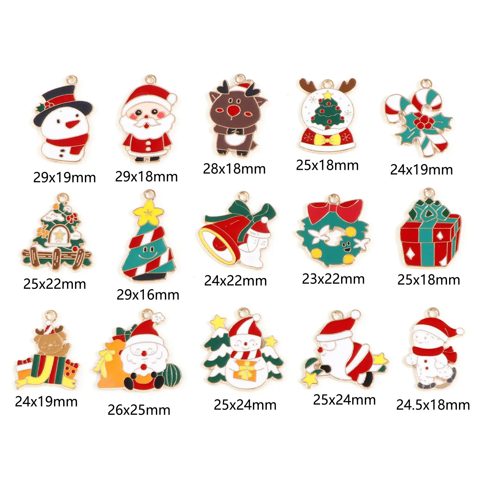 Zinc Based Alloy Christmas Charms Gold Color Enamel Snowman Santa Claus Christmas tree Pendants For DIY Jewelry Making, 10Pcs