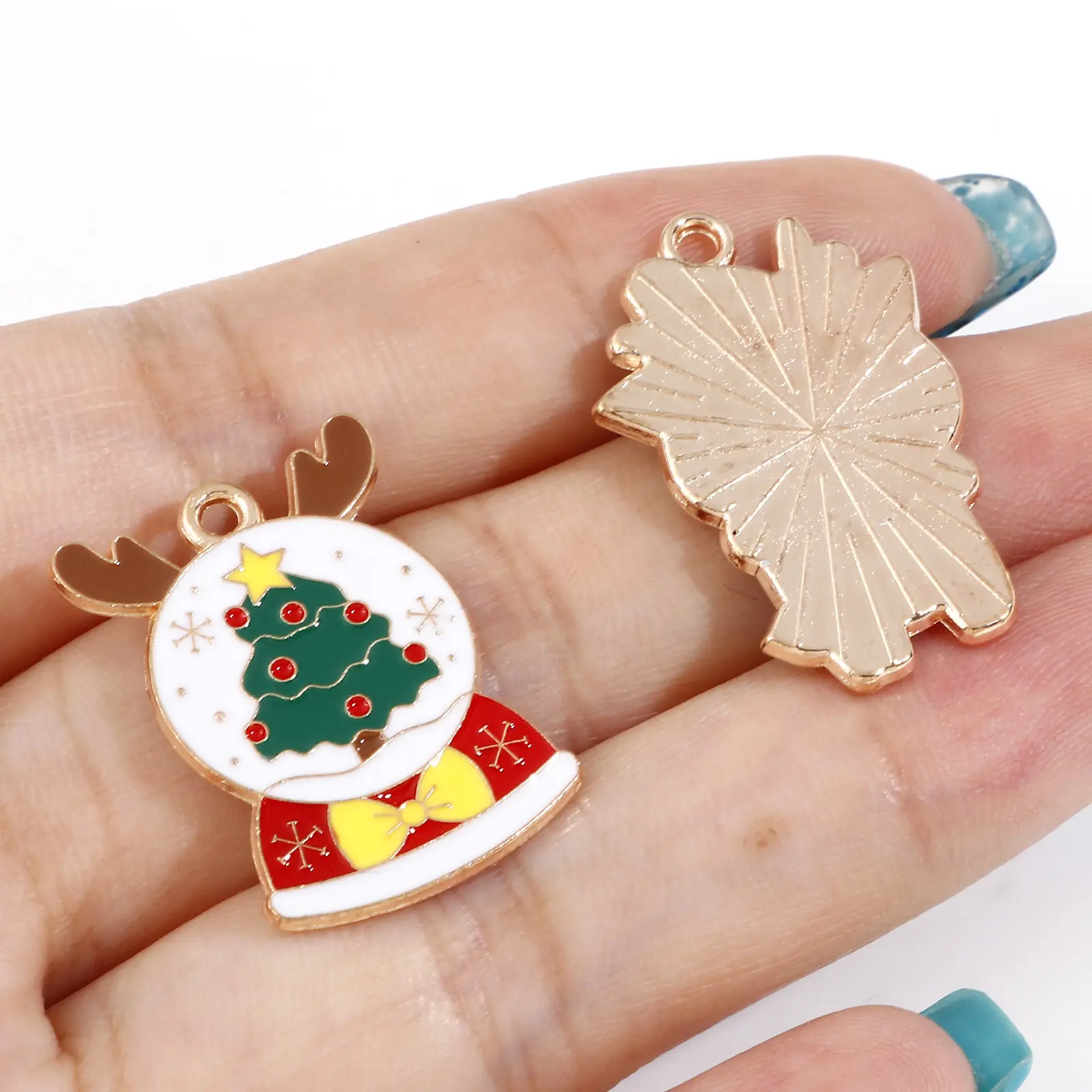 Zinc Based Alloy Christmas Charms Gold Color Enamel Snowman Santa Claus Christmas tree Pendants For DIY Jewelry Making, 10Pcs