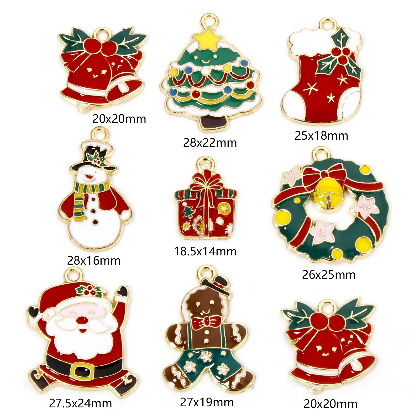 10 PCs Zinc Based Alloy Christmas Charms Gold Color Christmas Tree Bell Enamel Santa Claus Snowman Pendants For Jewerly Making