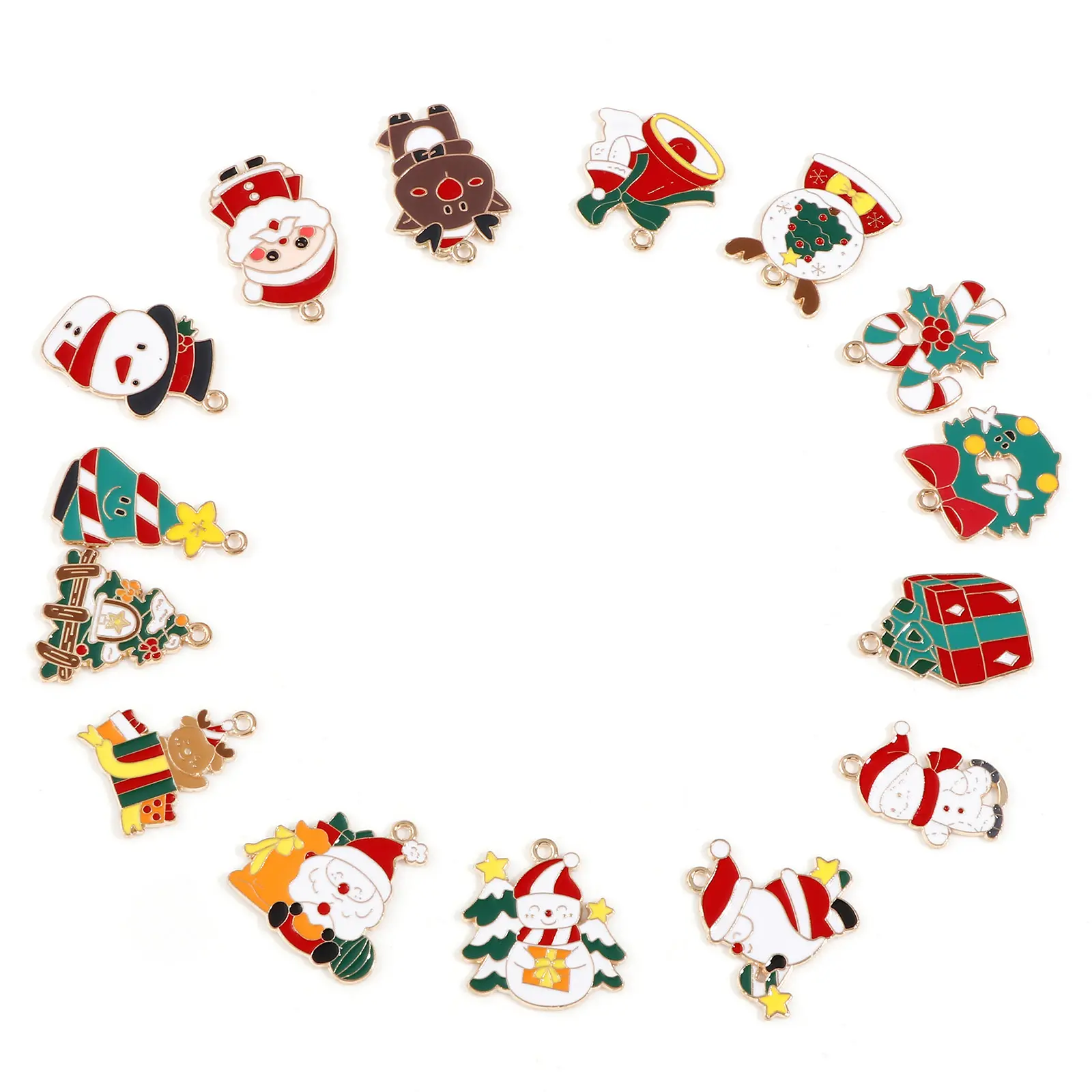 Zinc Based Alloy Christmas Charms Gold Color Enamel Snowman Santa Claus Christmas tree Pendants For DIY Jewelry Making, 10Pcs