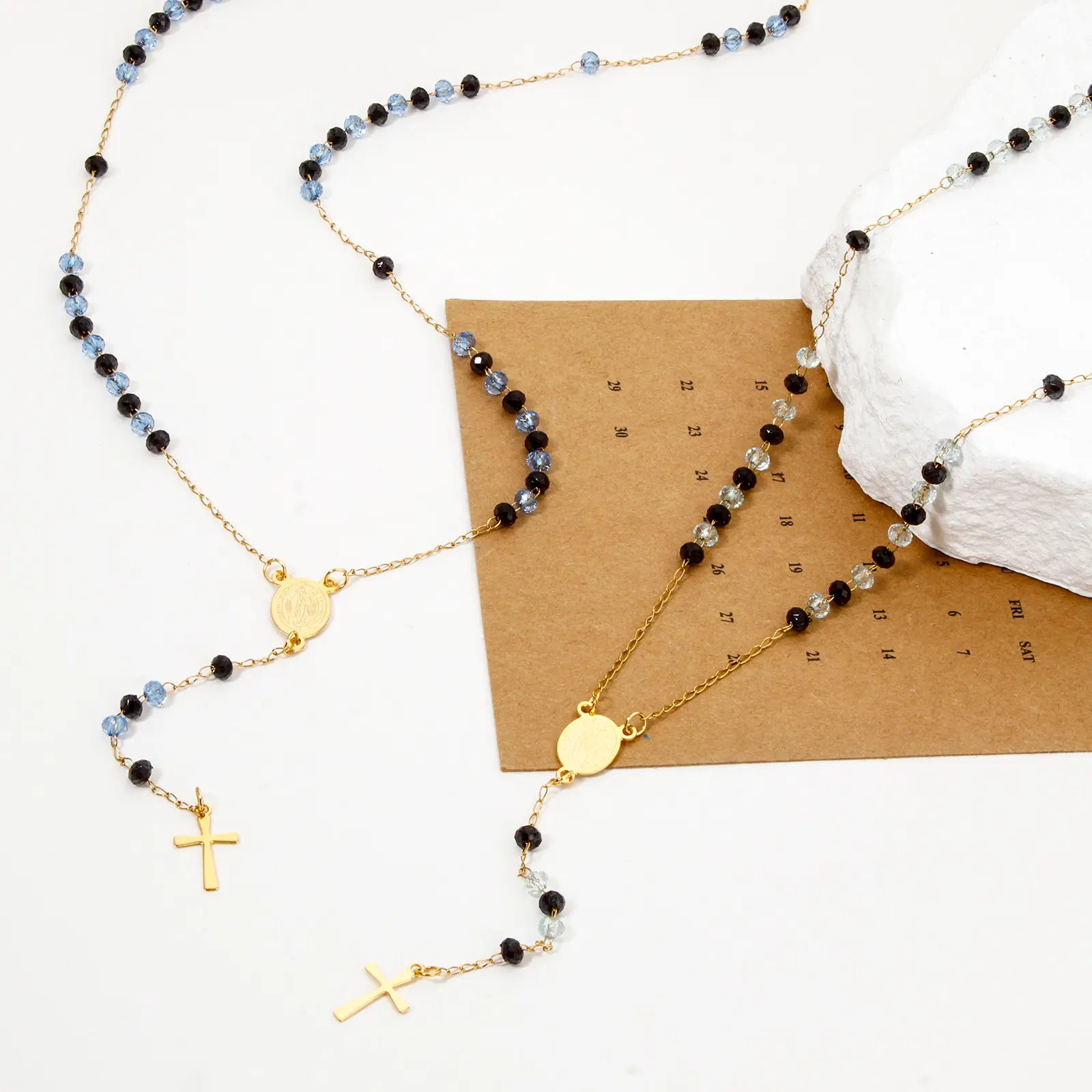 Religious Necklace Stainless Steel Cross Pendant Virgin Mary Enamel for Women Jewelry Gifts 52cm long, 1 Piece
