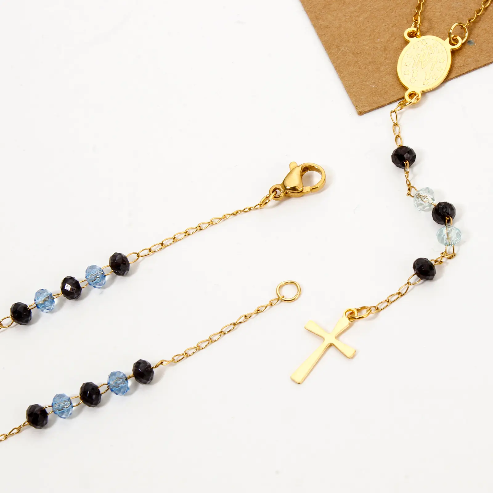 Religious Necklace Stainless Steel Cross Pendant Virgin Mary Enamel for Women Jewelry Gifts 52cm long, 1 Piece