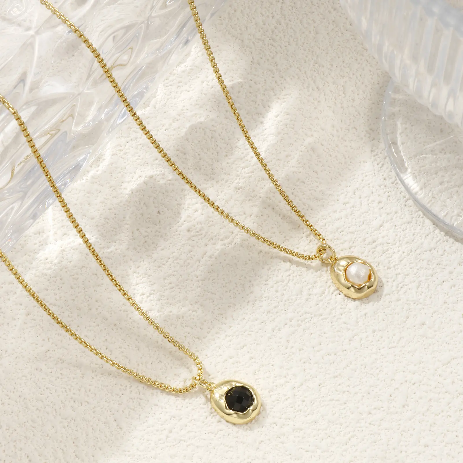 1 Piece Brass Necklace 18K Real Gold Plated Link Cable Chain Irregular Acrylic Imitation Pearl Pendant For Women Gift