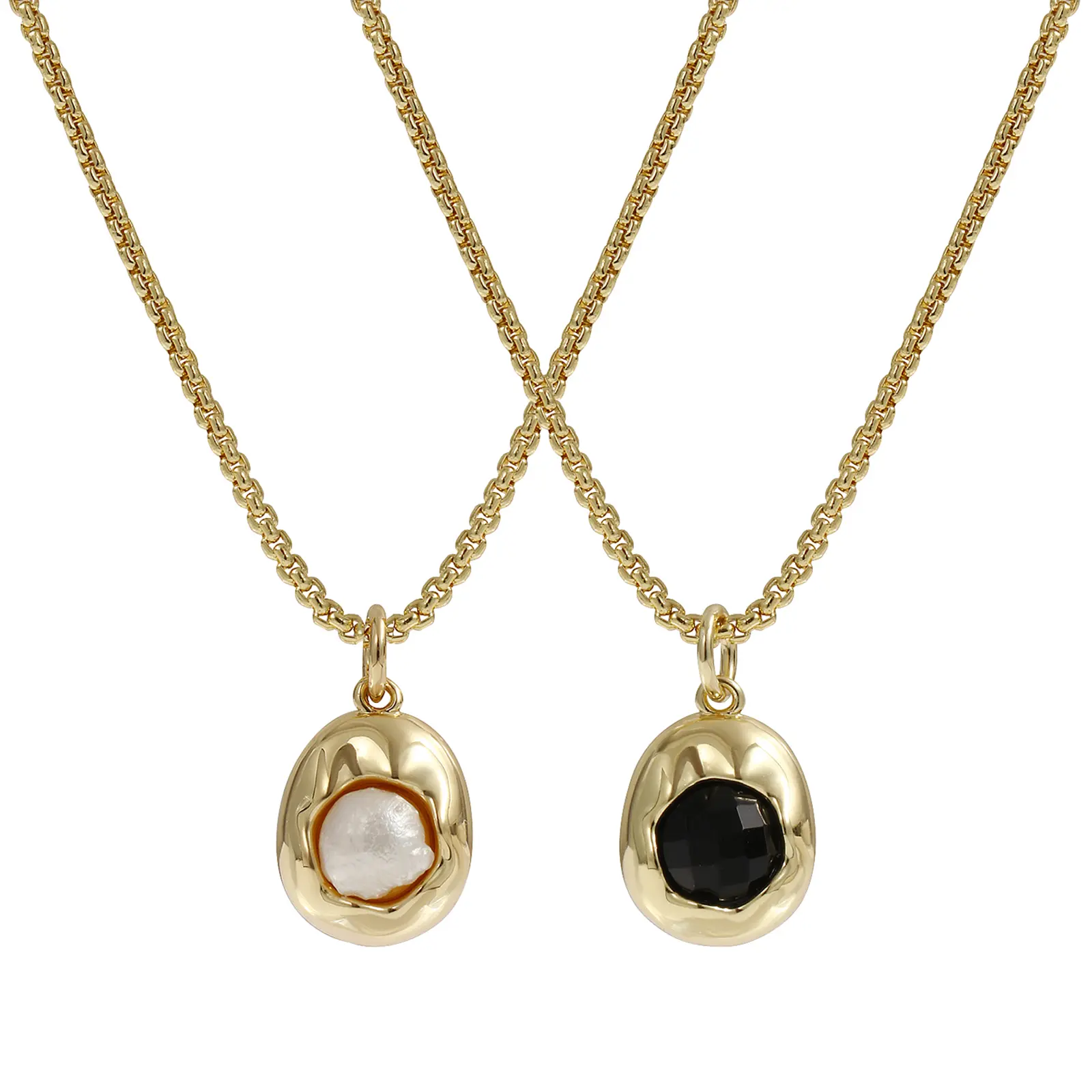 1 Piece Brass Necklace 18K Real Gold Plated Link Cable Chain Irregular Acrylic Imitation Pearl Pendant For Women Gift