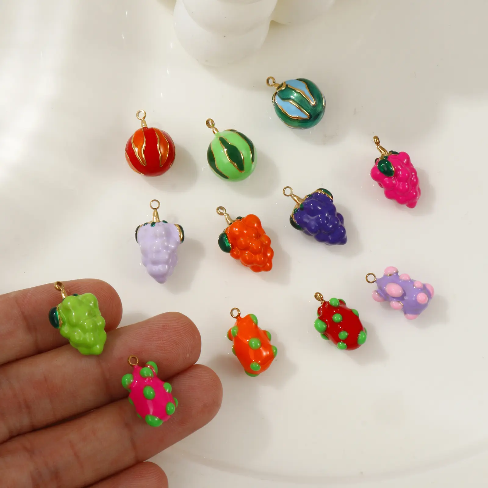 1 Piece 304 Stainless Steel Fruit Charms Enamel Watermelon Grape Pitaya 18K Gold Plated Pendant For DIY Necklace Jewerly Making
