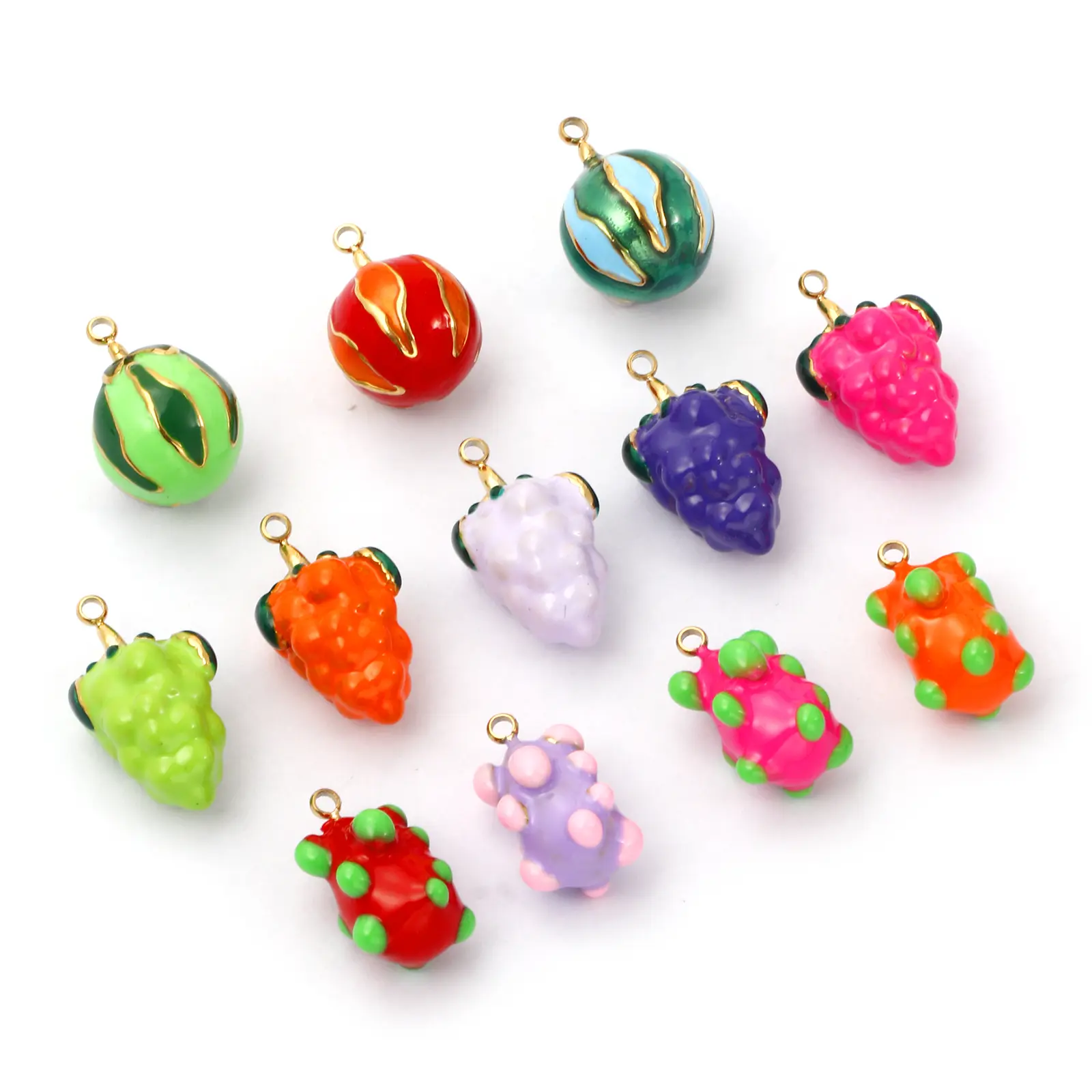 1 Piece 304 Stainless Steel Fruit Charms Enamel Watermelon Grape Pitaya 18K Gold Plated Pendant For DIY Necklace Jewerly Making