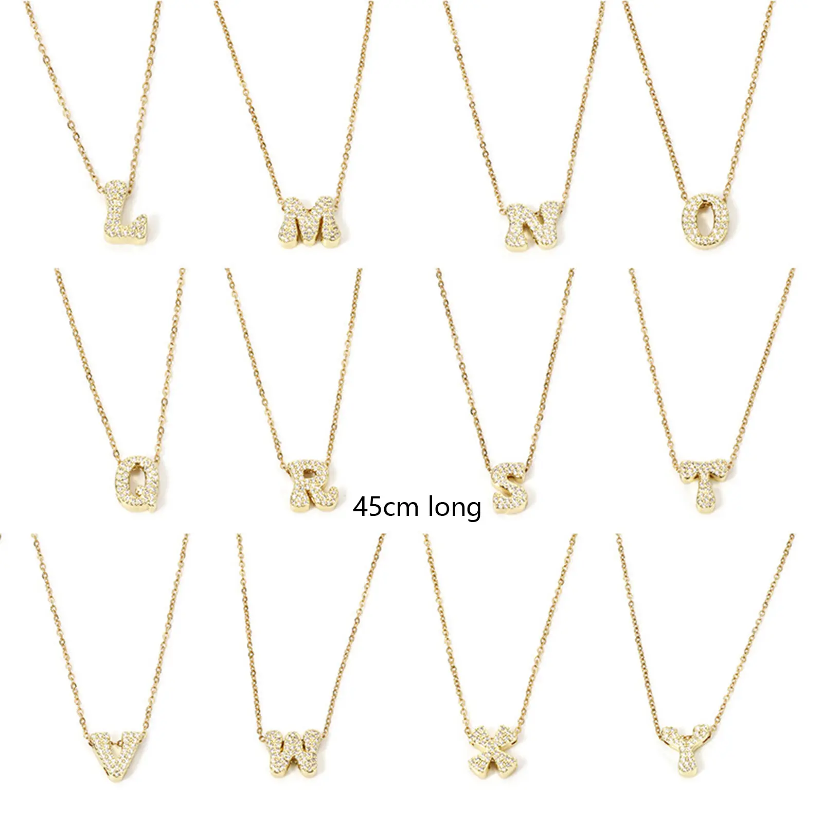 1 Piece Micro Pave Letter " A-Z " Necklace 18K Gold Plated Link Cable Chain Capital Alphabet Initial For Women Jewelry Gift 45cm