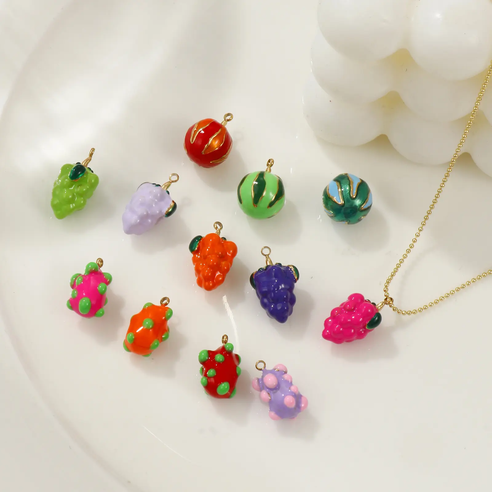 1 Piece 304 Stainless Steel Fruit Charms Enamel Watermelon Grape Pitaya 18K Gold Plated Pendant For DIY Necklace Jewerly Making