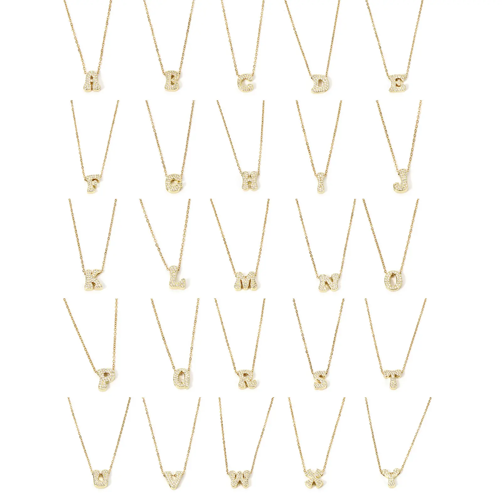 1 Piece Micro Pave Letter " A-Z " Necklace 18K Gold Plated Link Cable Chain Capital Alphabet Initial For Women Jewelry Gift 45cm