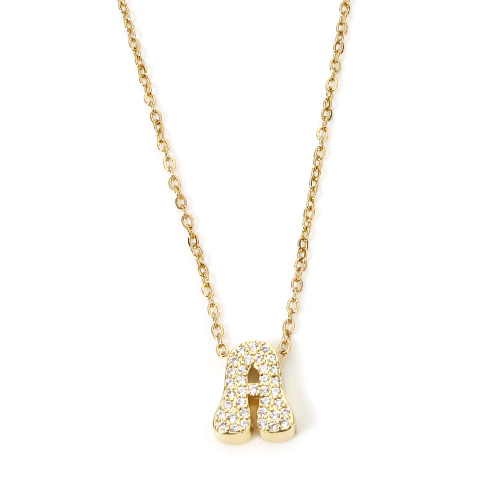 1 Piece Micro Pave Letter " A-Z " Necklace 18K Gold Plated Link Cable Chain Capital Alphabet Initial For Women Jewelry Gift 45cm