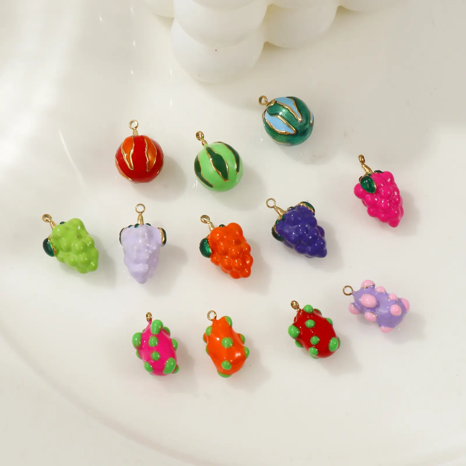 1 Piece 304 Stainless Steel Fruit Charms Enamel Watermelon Grape Pitaya 18K Gold Plated Pendant For DIY Necklace Jewerly Making