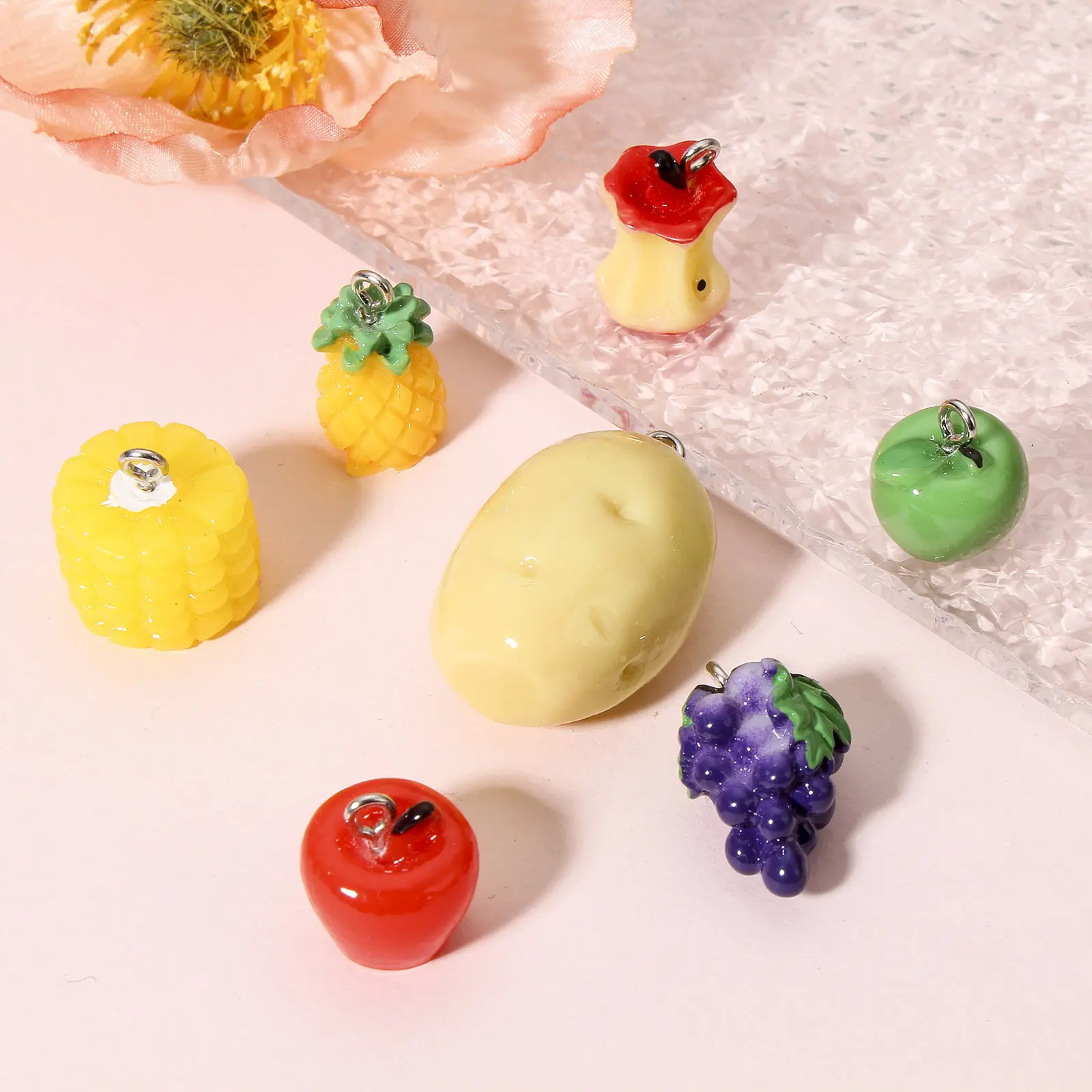 10 Piece 3D Resin Charms Fruit Corn Apple Potatoes Grapes Multicolor Pendants For DIY Making Earring Necklace Jewelry Findings