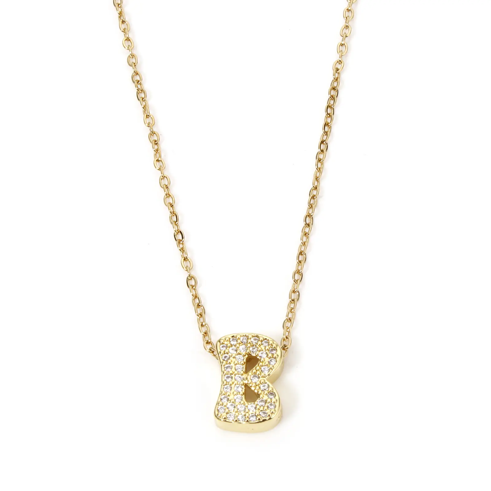 1 Piece Micro Pave Letter " A-Z " Necklace 18K Gold Plated Link Cable Chain Capital Alphabet Initial For Women Jewelry Gift 45cm