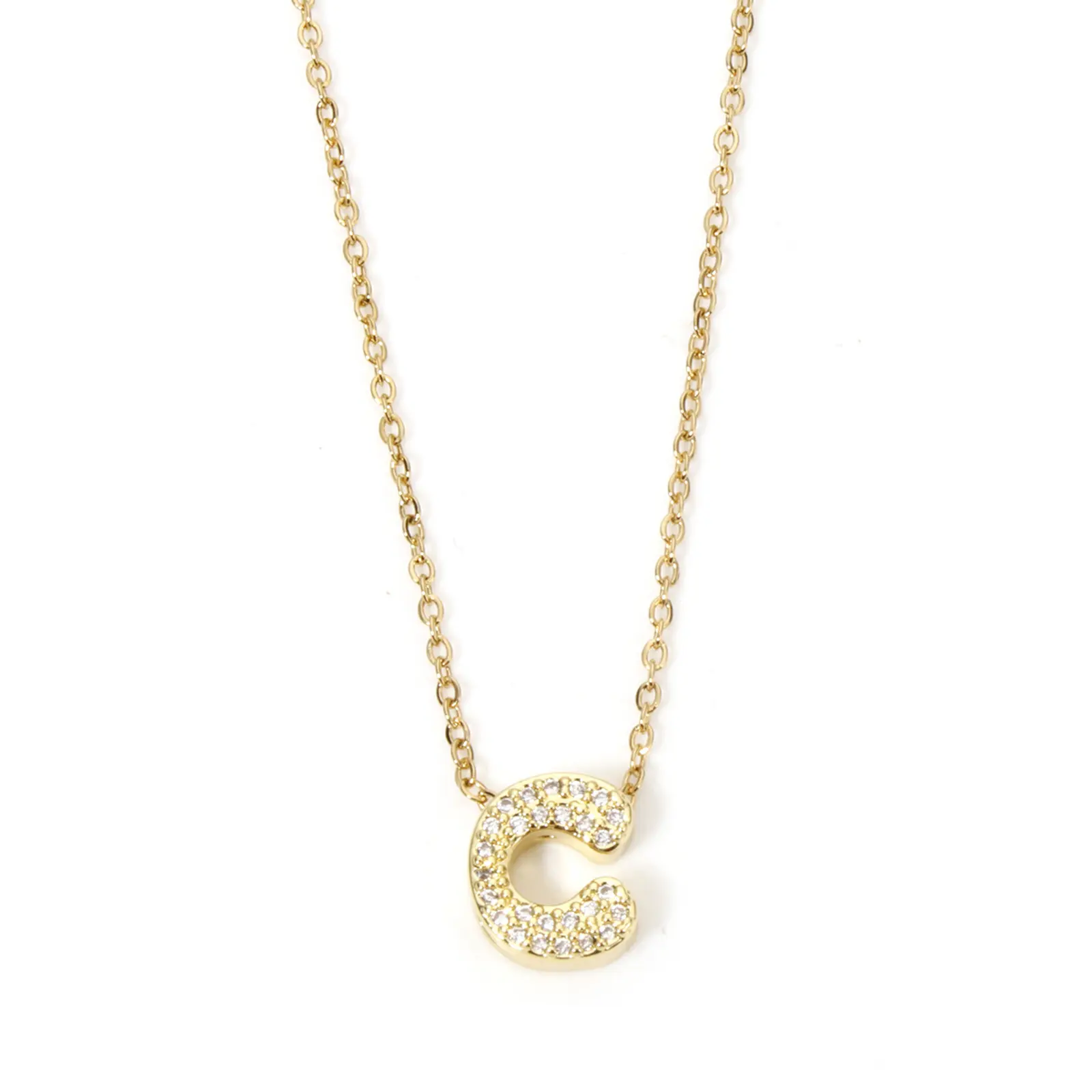 1 Piece Micro Pave Letter " A-Z " Necklace 18K Gold Plated Link Cable Chain Capital Alphabet Initial For Women Jewelry Gift 45cm