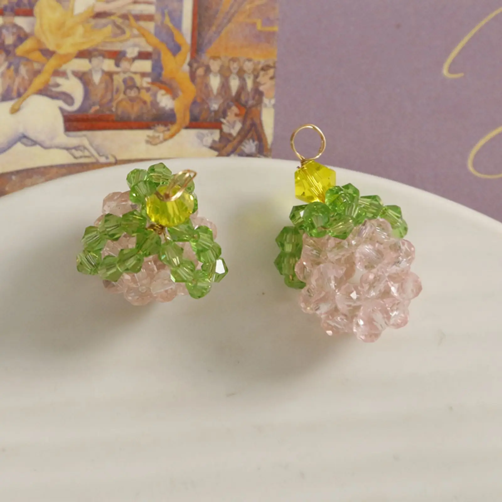 2 PCs Iron Based Alloy & Glass Crochet Knitted Weaving Pendants Fruit Grape Chili Pineapple Charms For DIY Necklace Making