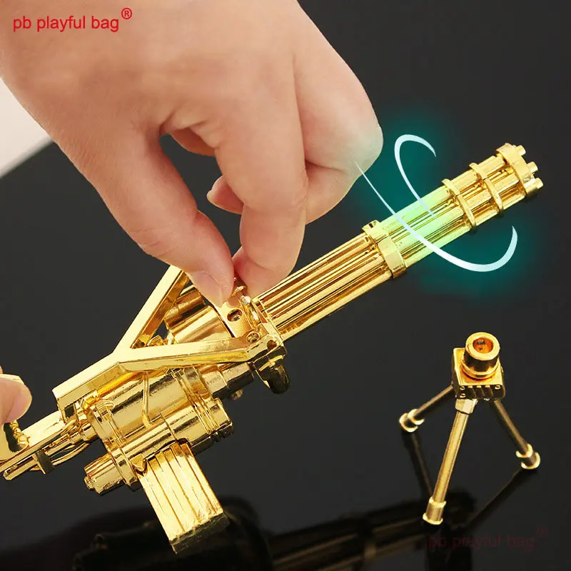 pb playful bag Alloy model toys Rotating M134 Gatling Gold Edition Gun 18CM Christmas gift Weapon Collection Decorative ZG122