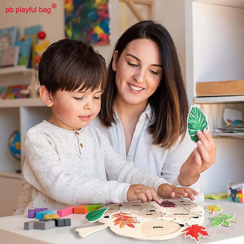 Wooden Montessori Puzzles Kids Educational Toys Leaf Puzzle Drawing Christmas Gifts Jigsaw Board Cognition Game UG309