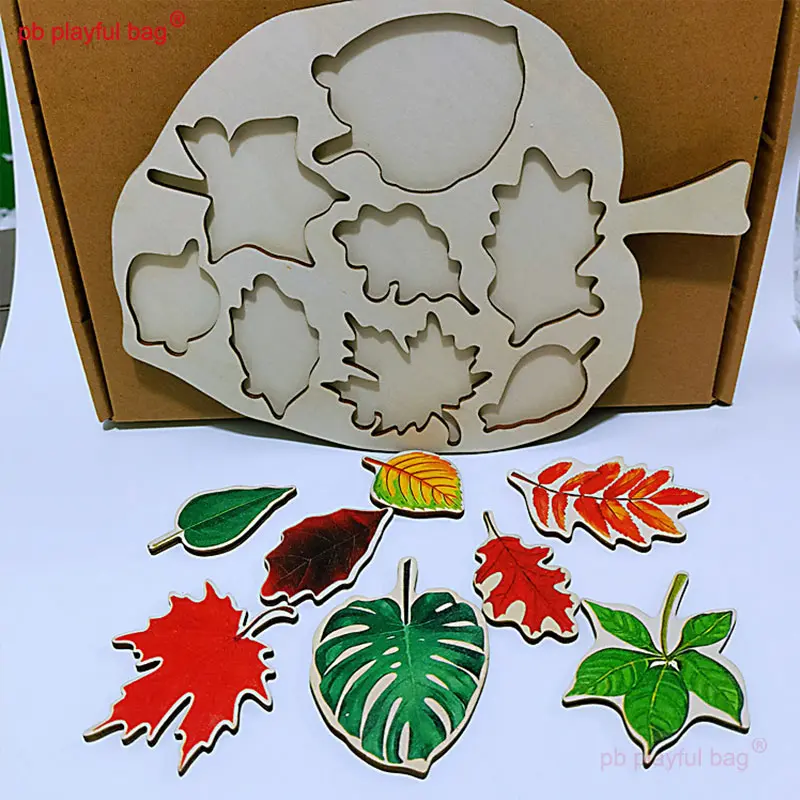 Wooden Montessori Puzzles Kids Educational Toys Leaf Puzzle Drawing Christmas Gifts Jigsaw Board Cognition Game UG309