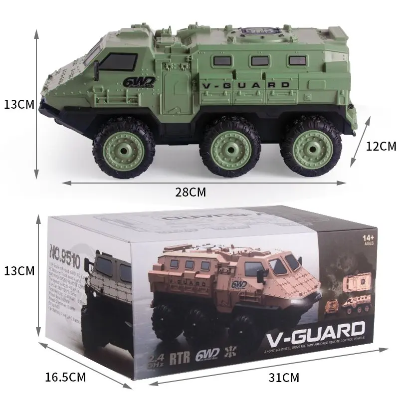 Remote Control Car 1/16 6WD Military RC Truck High Speed RC Army Armored Car With LED Off-Road Climbing Vehicles Model Kids Toy