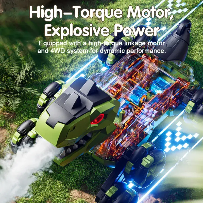 Remote Control Robot Dinosaur Spray Mist RC Stunt Car Drift Articulated Arms Transformation 8WD Off-Road Vehicle Toy for Kid