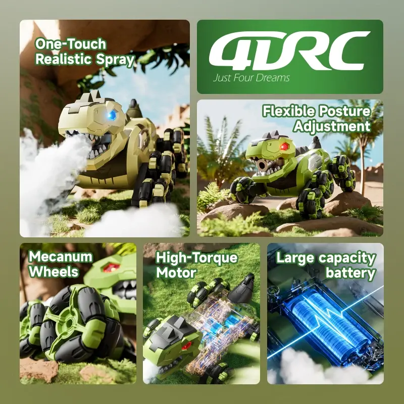 Remote Control Robot Dinosaur Spray Mist RC Stunt Car Drift Articulated Arms Transformation 8WD Off-Road Vehicle Toy for Kid