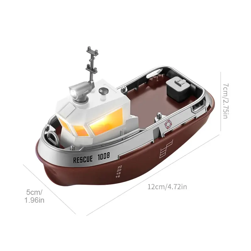 1:32 Mini Remote Control Rescue Boat 2.4G RC Tugboat LED Light RC Ship Lighting Electronic RC Boats Water Toys Boys Girls Gift