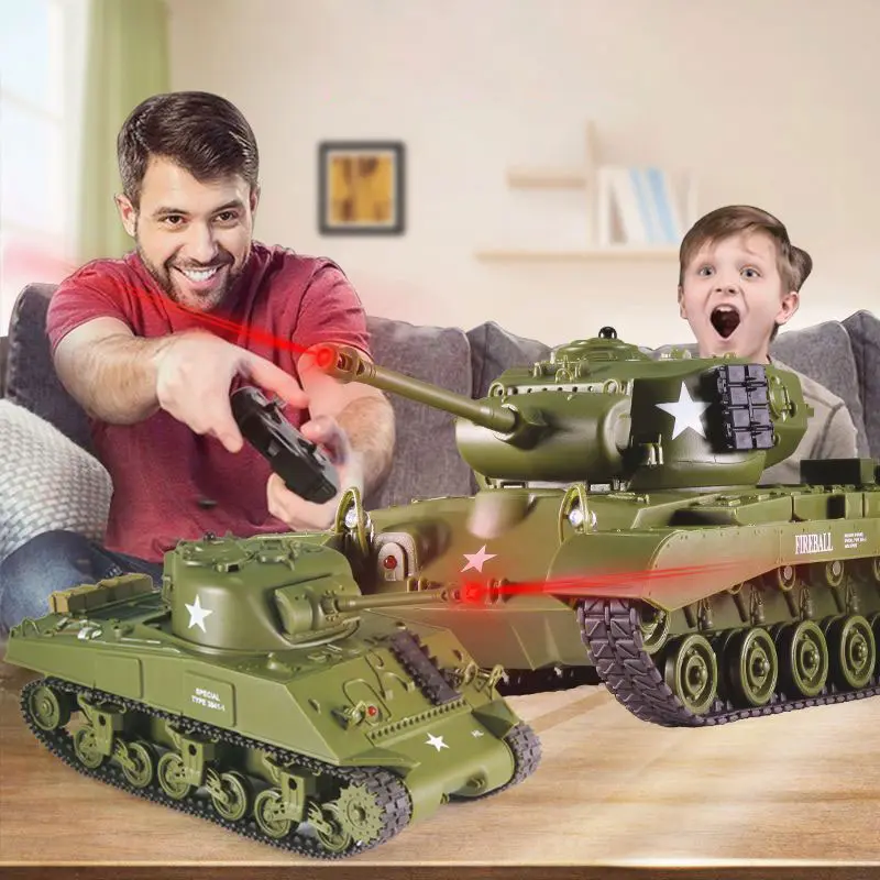 Remote Control Tank 1/30 Infrared Battle RC Tank Electronic M4A3 M26 Tank Toys With Sound LED Military Model Boys Birthday Gift