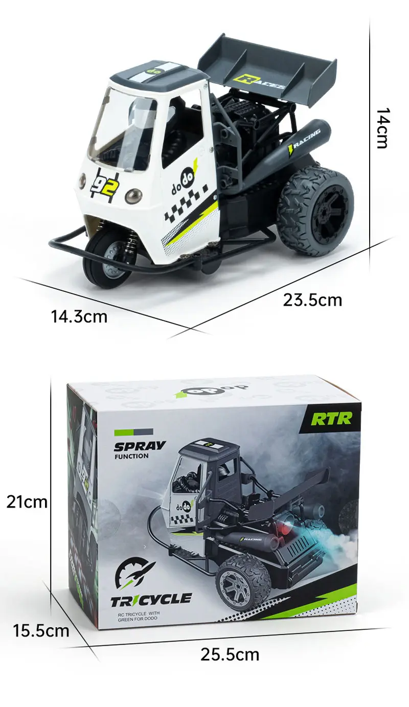 1:16 RC Tricycle Spraying Fog Remote Control Car With LED Light Off-Road Drifting Electronic Car Toy Competitive Game Boys Gift